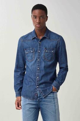 CAMISA VAQUERA SLIM FIT EN DENIM S-REPEL AZUL OSCURO