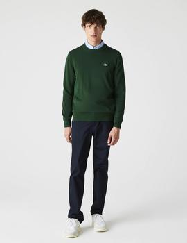 JERSEY LACOSTE CUELLO REDONDO VERDE BOTELLA