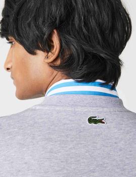 SUDADERA LACOSTE GRIS CON LOGO CRAQUELADO