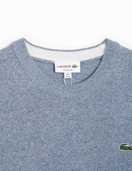 JERSEY LACOSTE CUELLO REDONDO AZUL JASPEADO