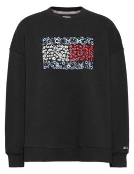 TJW OVERSIZED FLORAL FLAG SWEAT BLACK