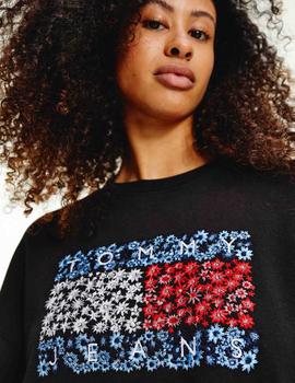 TJW OVERSIZED FLORAL FLAG SWEAT BLACK