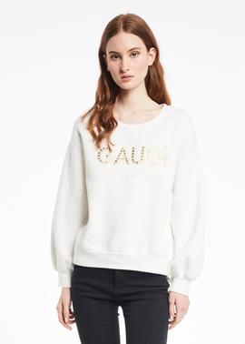 SUDADERA GAUDÍ BLANCO ROTO CON LOGO DORADO