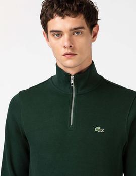 JERSEY LACOSTE CON CUELLO CREMALLERA VERDE BOTELLA