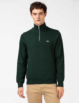 JERSEY LACOSTE CON CUELLO CREMALLERA VERDE BOTELLA