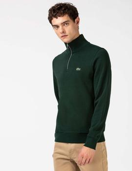 JERSEY LACOSTE CON CUELLO CREMALLERA VERDE BOTELLA