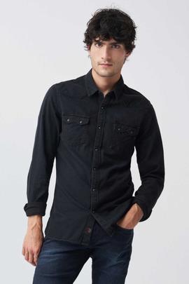 CAMISA VAQUERA SLIM FIT EN DENIM S-REPEL NEGRA