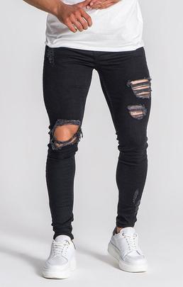 BLACK ELASTIC WAIST JEANS