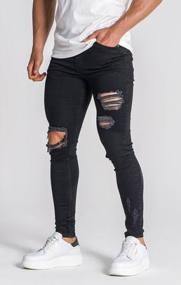 BLACK ELASTIC WAIST JEANS