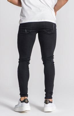 BLACK ELASTIC WAIST JEANS