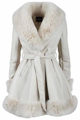 ABRIGO DE ECOPIEL BEIGE CON CUELLO DE PELO