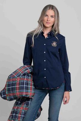 CAMISA M DETALLES TARTAN AZUL MARINO