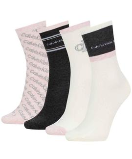 CK WOMENS 4 PACK MULTI LOGO DRESS CREW GIFTBOX GREY MELANGE