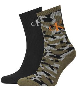 CK MENS CREW 2 PACK MONOGRAM CAMO CUSHION CREW GREEN COMBO
