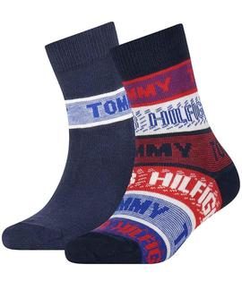 TH KIDS SOCK 2 PACK SEASONAL BRANDED STRIPE TOMMY ORIGINAL