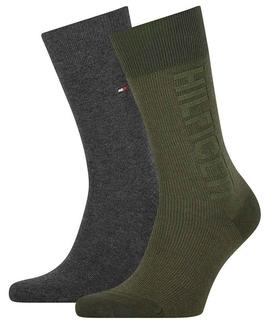 TH MEN SOCK 2 PACK SEASONAL RIB LOGO OLIVE