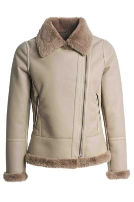 CHAQUETA DE ECOPIEL CON PELO BEIGE