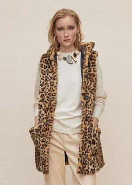 CHALECO LARGO ANIMAL PRINT CON CAPUCHA