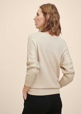 JERSEY CUELLO PICO BEIGE CON TACHAS DORADAS