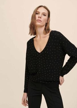 JERSEY CUELLO PICO NEGRO CON TACHAS DORADAS