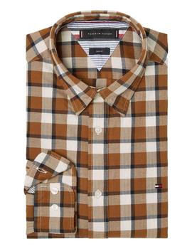 SLIM BRUSHED HEATHER CHECK SHIRT HIGHLAND KHAKI