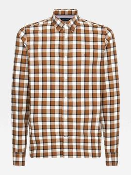 SLIM BRUSHED HEATHER CHECK SHIRT HIGHLAND KHAKI