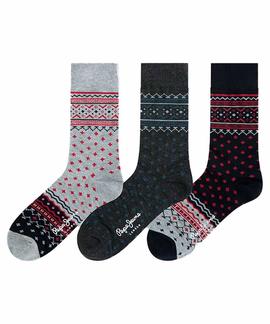 HALLAM 3 PACK MENS GIFT SOCKS NAVY / GREY MARL