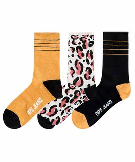 PRINA 3 PACK WOMENS GIFT SOCKS GOLD / LEOPARD