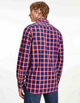 SLIM SMALL SHADOW CHECK SHIRT CARBON NAVY / PRIMARY RED