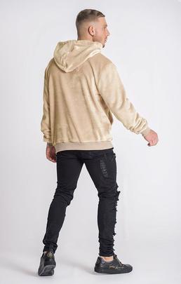 BEIGE VELVET SHERPA HOODIE