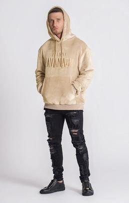 BEIGE VELVET SHERPA HOODIE