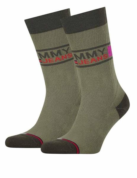 TH UNISEX TOMMY JEANS SOCK 2 PACK OLIVE