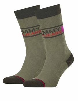 TH UNISEX TOMMY JEANS SOCK 2 PACK OLIVE