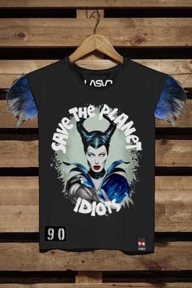 CAMISETA DE MUJER CON PLUMAS MALEFICA NEGRA