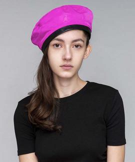 NYLON PLUSH REV BERET BLACK / ELECTRIC PINK