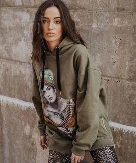 SUDADERA CAPUCHA OVERSIZE CINDY VERDE CAQUI