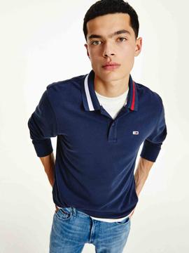 TJM LONG SLEEVE FLAG NECK POLO TWILIGHT NAVY