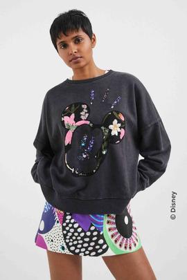 SUDADERA MICKEY PATCH FLOWER NEGRA