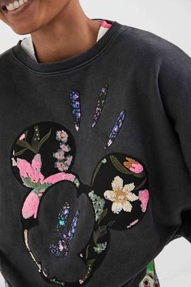 SUDADERA MICKEY PATCH FLOWER NEGRA