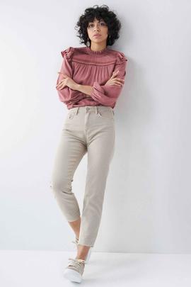 PANTALÓN VAQUERO TRUE CROPPED FIT BEIGE