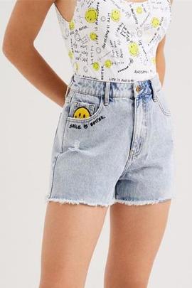 SHORT DENIM CAT SMILEY