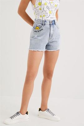 SHORT DENIM CAT SMILEY