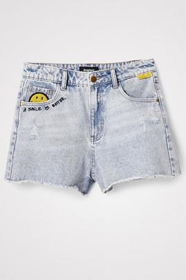 SHORT DENIM CAT SMILEY