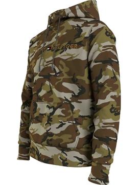 SUDADERA CON CAPUCHA Y ESTAMPADO DE CAMUFLAJE VERDE