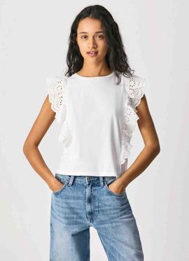 CAMISETA BRUNELLA CON DETALLE VOLANTES BLANCA