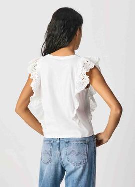 CAMISETA BRUNELLA CON DETALLE VOLANTES BLANCA