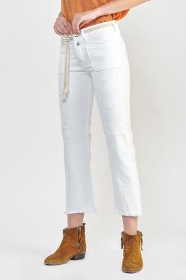 PANTALÓN VAQUERO PRICILIA CROPPED FIT BLANCO CON GATEADOS