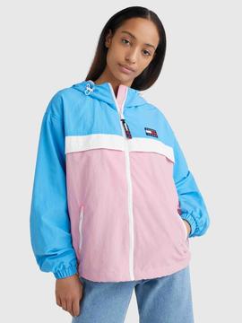 CHAQUETA CORTAVIENTOS CHICAGO COLORBLOCK ROSA Y CELESTE