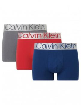 BOXER TRUNK 3 PACK STEEL COTTON GRIS, ROJO Y AZUL