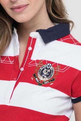 POLO RUGBY BICOLOR DE MUJER ROJO Y BLANCO